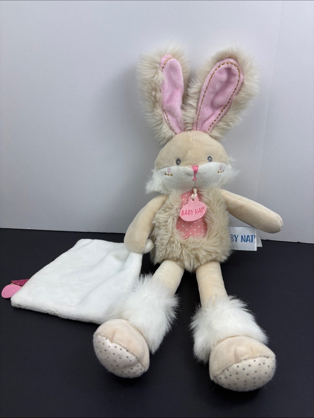 Baby Nat' Papuche Bunny Rabbit Plush Doll Lovey France Pantin avec Doudou Lapin